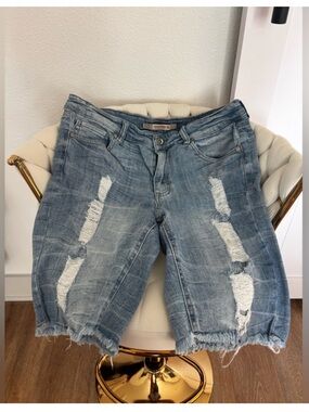 Highway Jeans Light Blue Distressed Bermuda Shorts